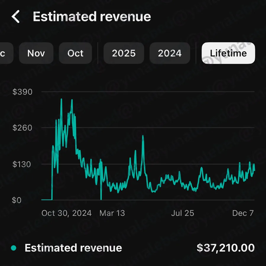 Скриншот estimated revenue YouTube